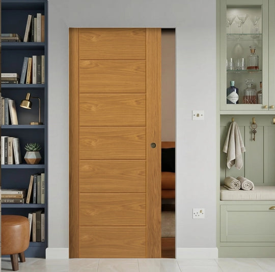 Palomino Oak Flush Pocket Door Set Fully Finished