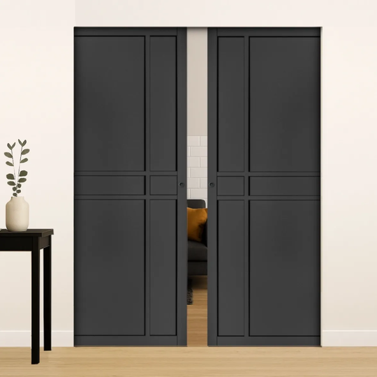 Pryda Black Double Flush Pocket Door Set