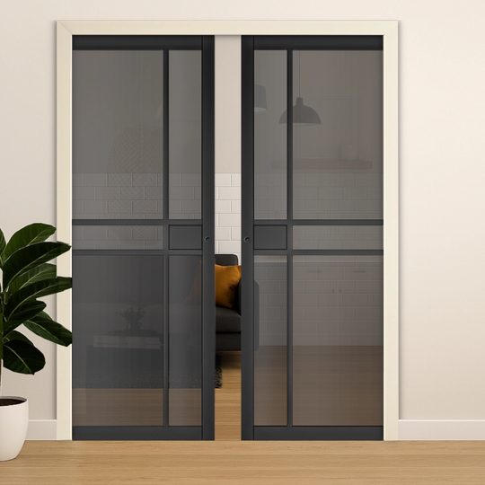 Black Pryda Tinted Glazed Double Pocket Door Set