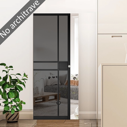 Pryda Tinted Glazed Black Flush Pocket Door Set
