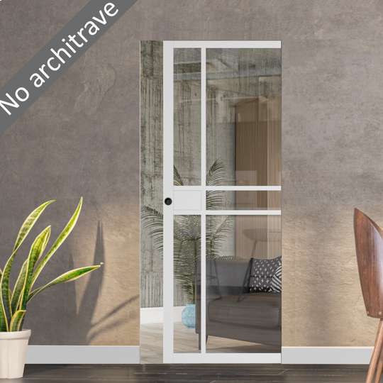 Pryda White Clear Glazed Flush Pocket Door Set