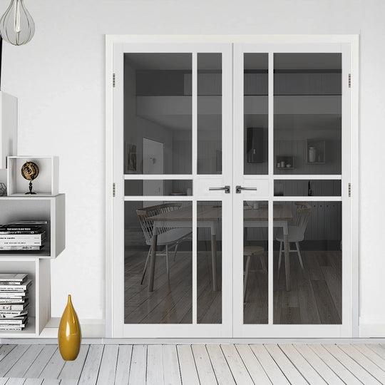 Pryda White Tinted Glazed Custom Made Industrial Style Door Pair