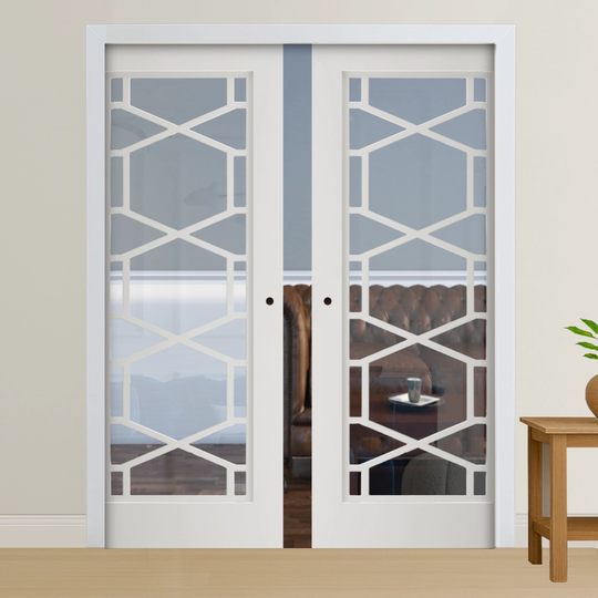 Orly White Glazed Double Pocket Door Set