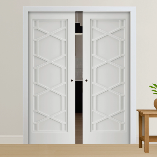 Quartz Art Deco White Double Pocket Door Set