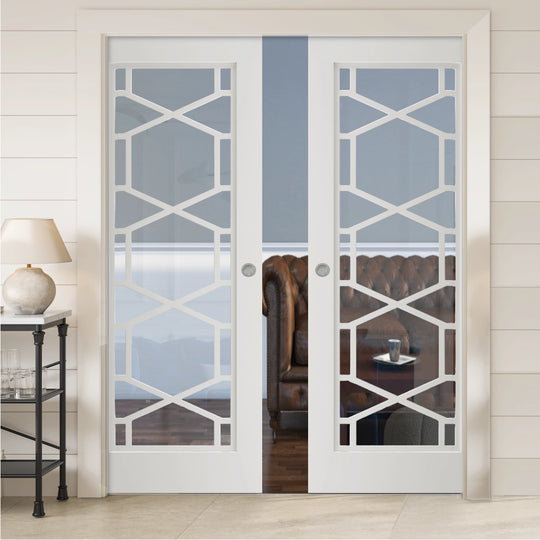 Quartz Art Deco White Glazed Double Pocket Door Set