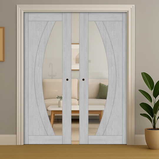 Ravello Light Grey Clear Glazed Double Pocket Door Set