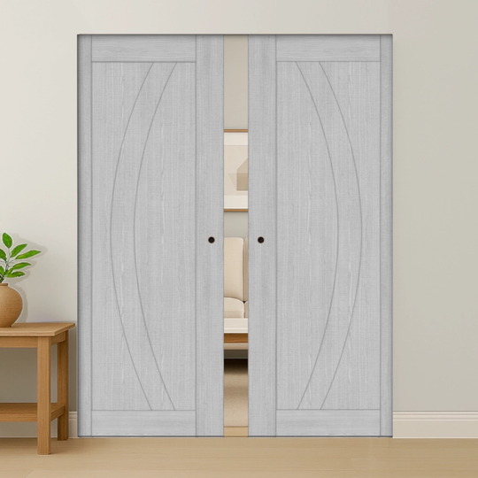 Ravello Light Grey Double Flush Pocket Door Set