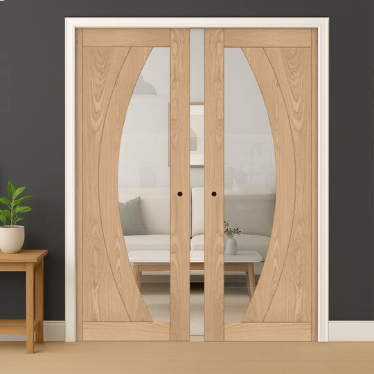 Ravello Oak Clear Glazed Double Pocket Door Set