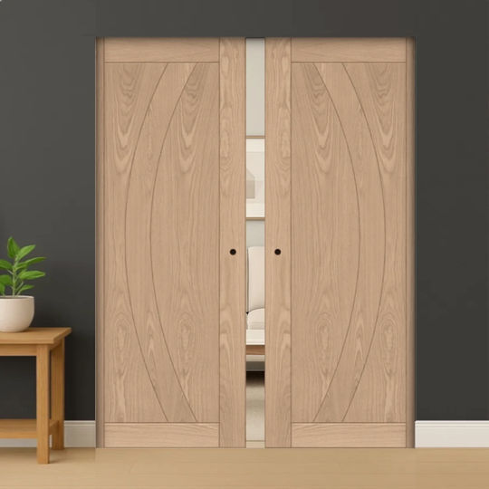 Ravello Oak Flush Double Pocket Door Set