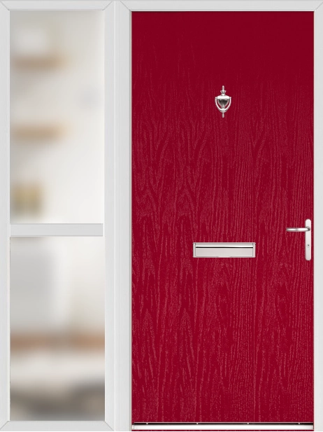 Red Modern Flush External Fire Door Set with Sidelight