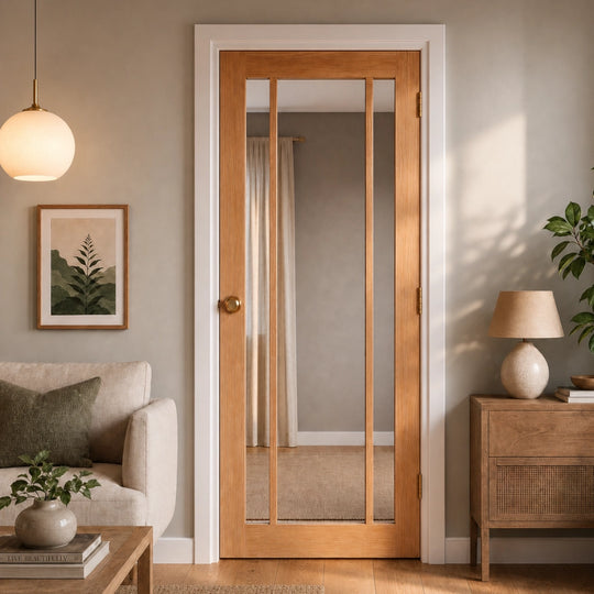 Redbridge Oak Laminate Clear Glazed Door