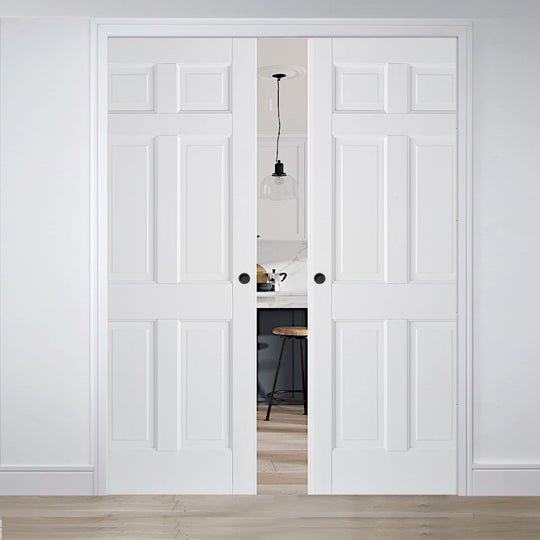 Solid White Regency 6 Panel Double Pocket Door Set