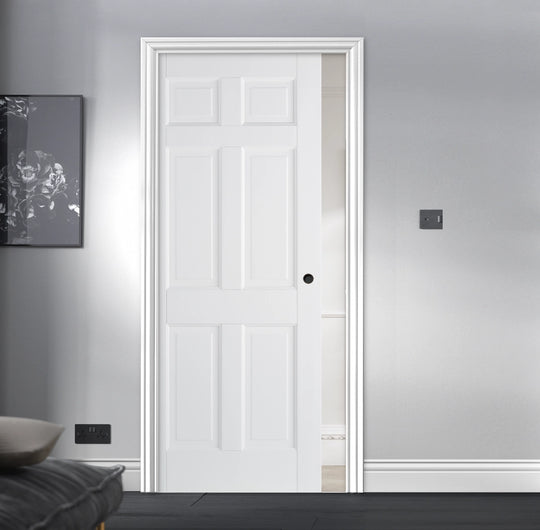 Solid White Regency 6 Panel Pocket Door Set
