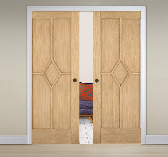 Oak Reims 5 Panel Double Pocket Door System