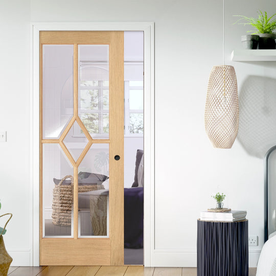 Oak Reims 5L Clear Glazed Pocket Door Set