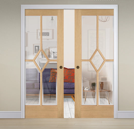 Oak Reims 5L Clear Glazed Double Pocket Door System