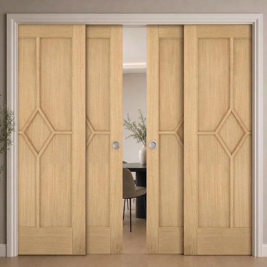 Reims Oak 5P Fully Finished 4 Door Telescopic Pocket Door System