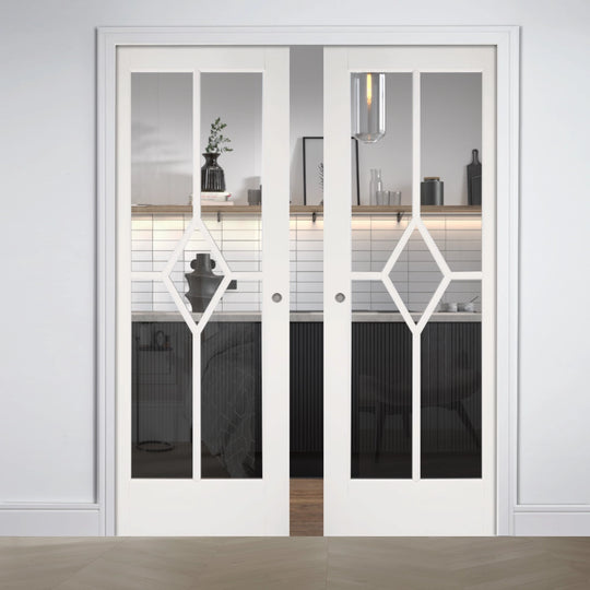 White Reims 5L Clear Glazed Double Pocket Door System