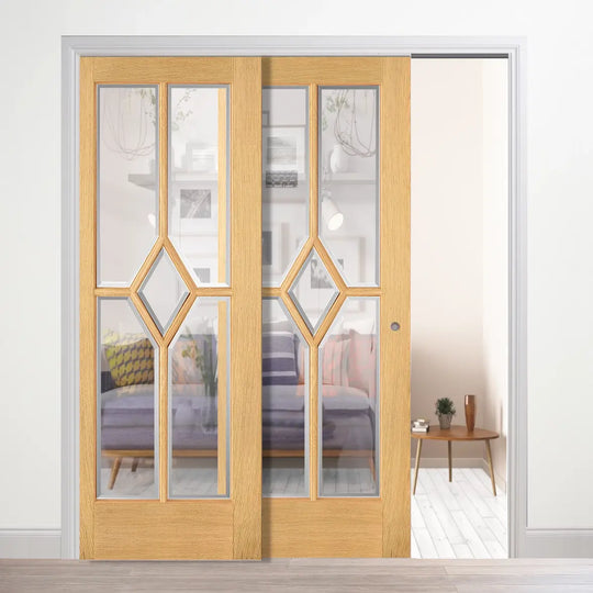 Reims 5L Oak Clear Glazed Telescopic Pocket Door System