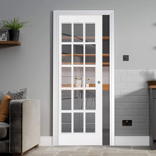 Solid White SA15 Clear Glazed Pocket Door Set