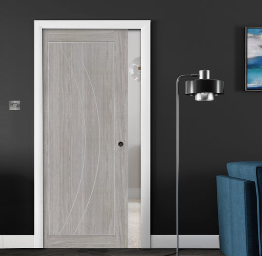 Salerno White Grey Laminate Fire Pocket Door Set
