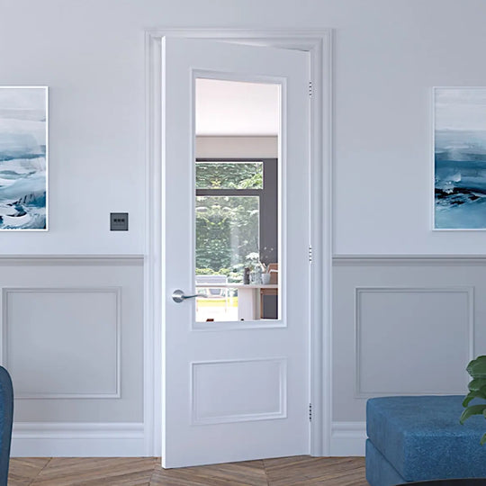Sandringham 2 Panel White Clear Glazed Fire Door