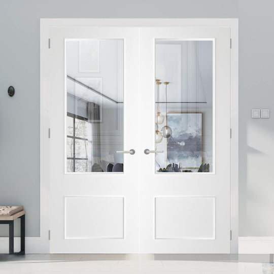Sandringham 2 Panel White Clear Glazed Door Pair