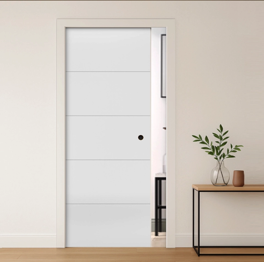 Santandor White 5 Panel Pocket Door Set
