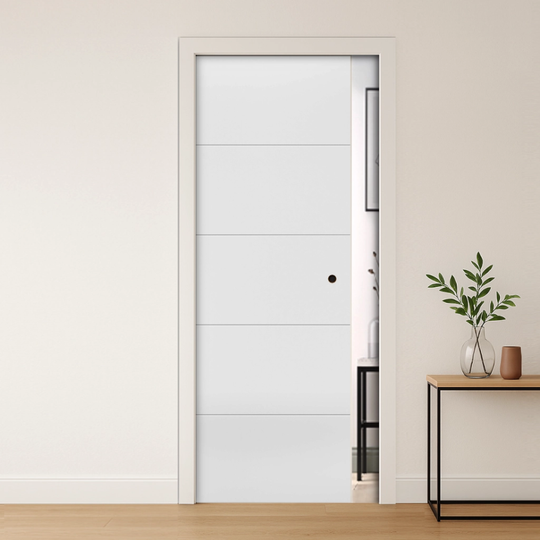 Santandor White 5 Panel Pocket Door Set