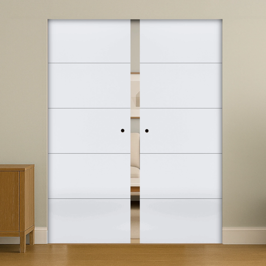 Santandor White Flush Double Pocket Door Set
