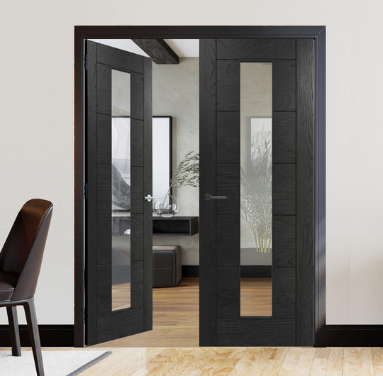 Seville Brushed Black Oak Glazed 1 Lite Door Pair