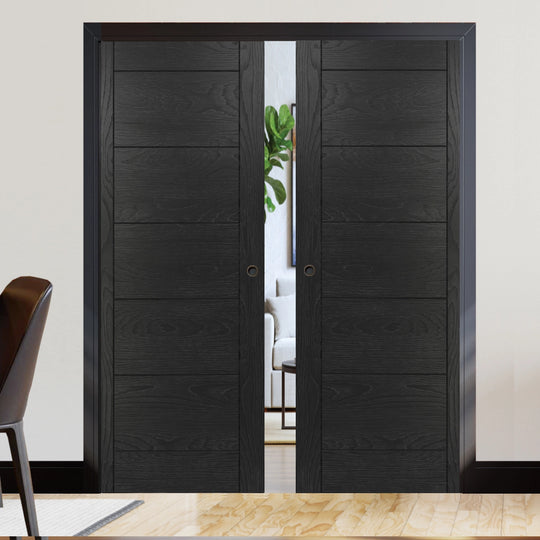 Seville Brushed Black Double Pocket Door Set