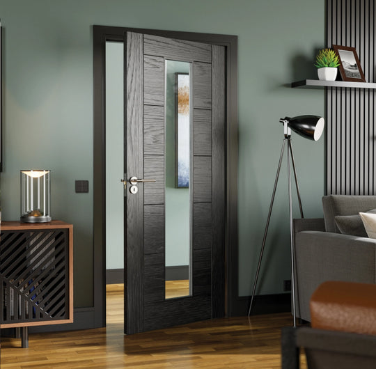 Seville Brushed Black Oak Glazed 1 Lite Door
