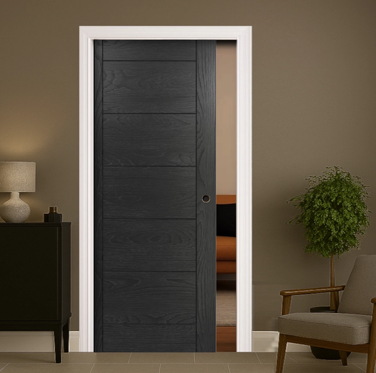 Seville Brushed Black Pocket Door Set