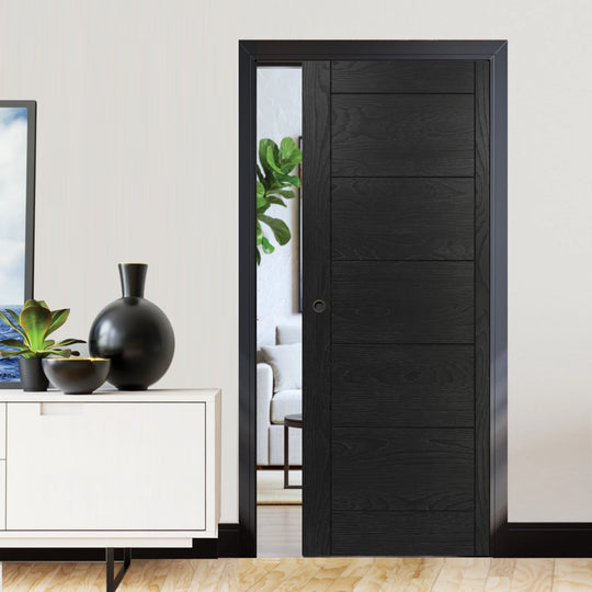 Seville Brushed Black Pocket Door Set