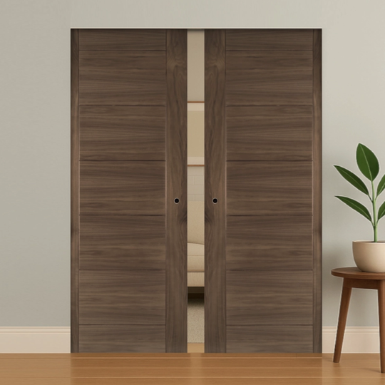 Pamplona Walnut Flush Double Pocket Door Set