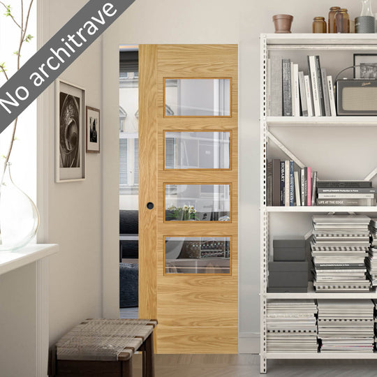 Seville Oak 4L Clear Glazed Flush Pocket Door Set