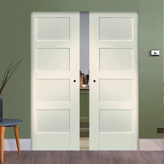 Shaker White Flush Double Pocket Door Set