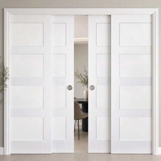 Shaker 4P White 4 Door Telescopic Pocket Door System