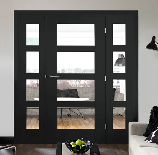 Shaker Brushed Black Oak Clear Glazed Room Divider with Matching Demi Panels