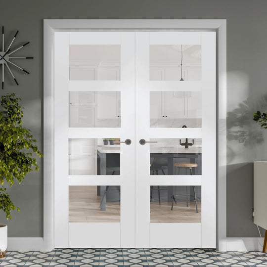 Shaker 4L Custom Colour Clear Glazed French Doors