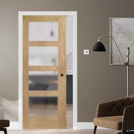 Shaker Oak Obscure Glazed Internal Pocket Door Set