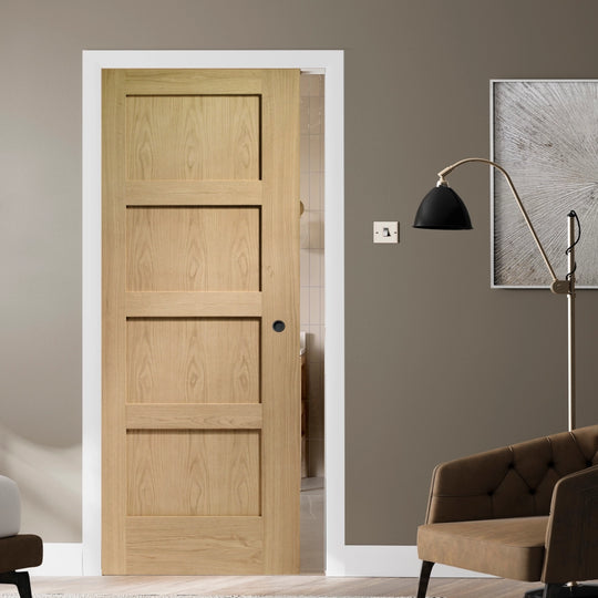 Shaker Oak 4 Panel Internal Pocket Door Set