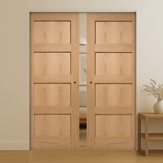 Shaker Oak Flush Double Pocket Door Set