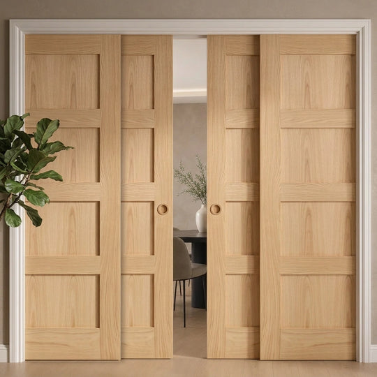 Oak Shaker 4P Fully Finished 4 Door Telescopic Pocket Door System