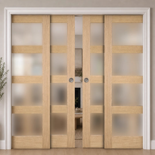Shaker Oak 4L Obscure Glazed 4 Door Telescopic Pocket Door System
