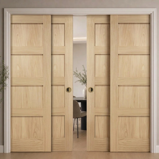 Shaker Oak 4P 4 Door Telescopic Pocket Door System