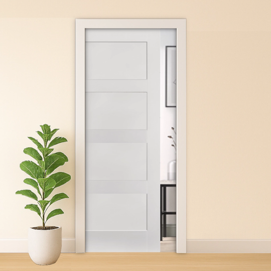 Shaker 4 Panel White Pocket Door Set