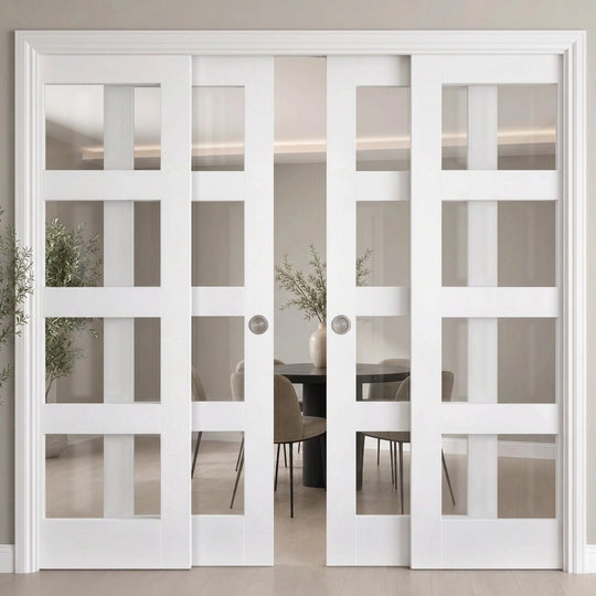 Shaker White 4L Clear Glazed 4 Door Telescopic Pocket Door System