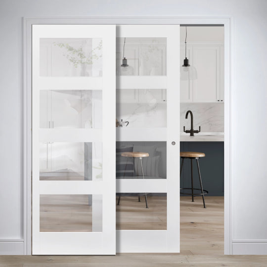 Shaker 4 Light Glazed Telescopic Pocket Door System